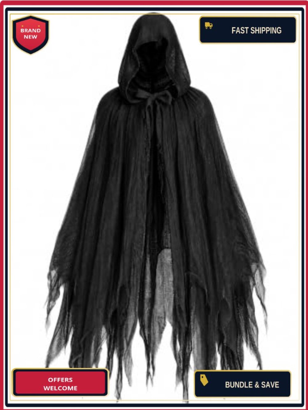Halloween Grim Reaper Hooded Cloak Tattered Cape Linen Cosplay Costume